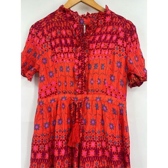 Free People Ruby Red Rare Feeling Tied Waist Flare Maxi Dress Size XS NWT - Picture 2 of 10